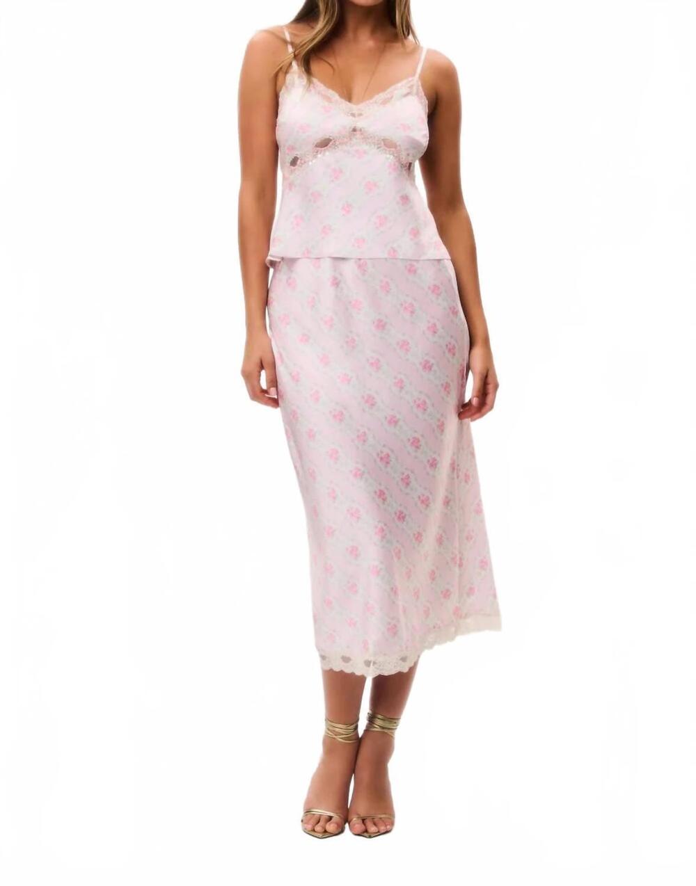 NEW LOVESHACKFANCY castle floral satin maxi skirt in lady blossom